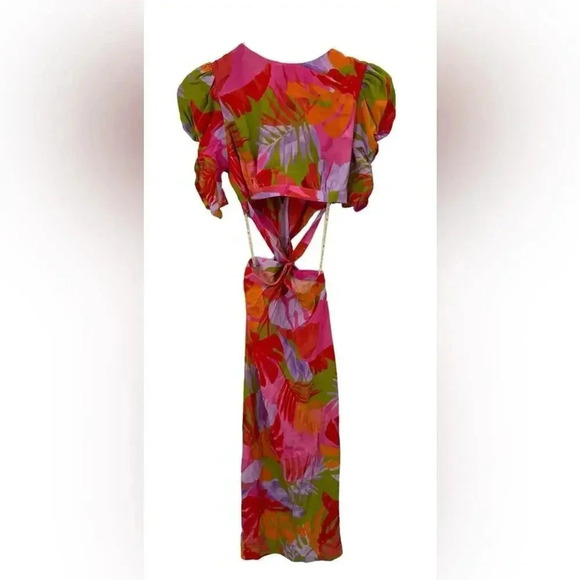 New Farm Rio Colorful Leaves Cut-out Midi Dress Size XS B2019 - Picture 5 of 7